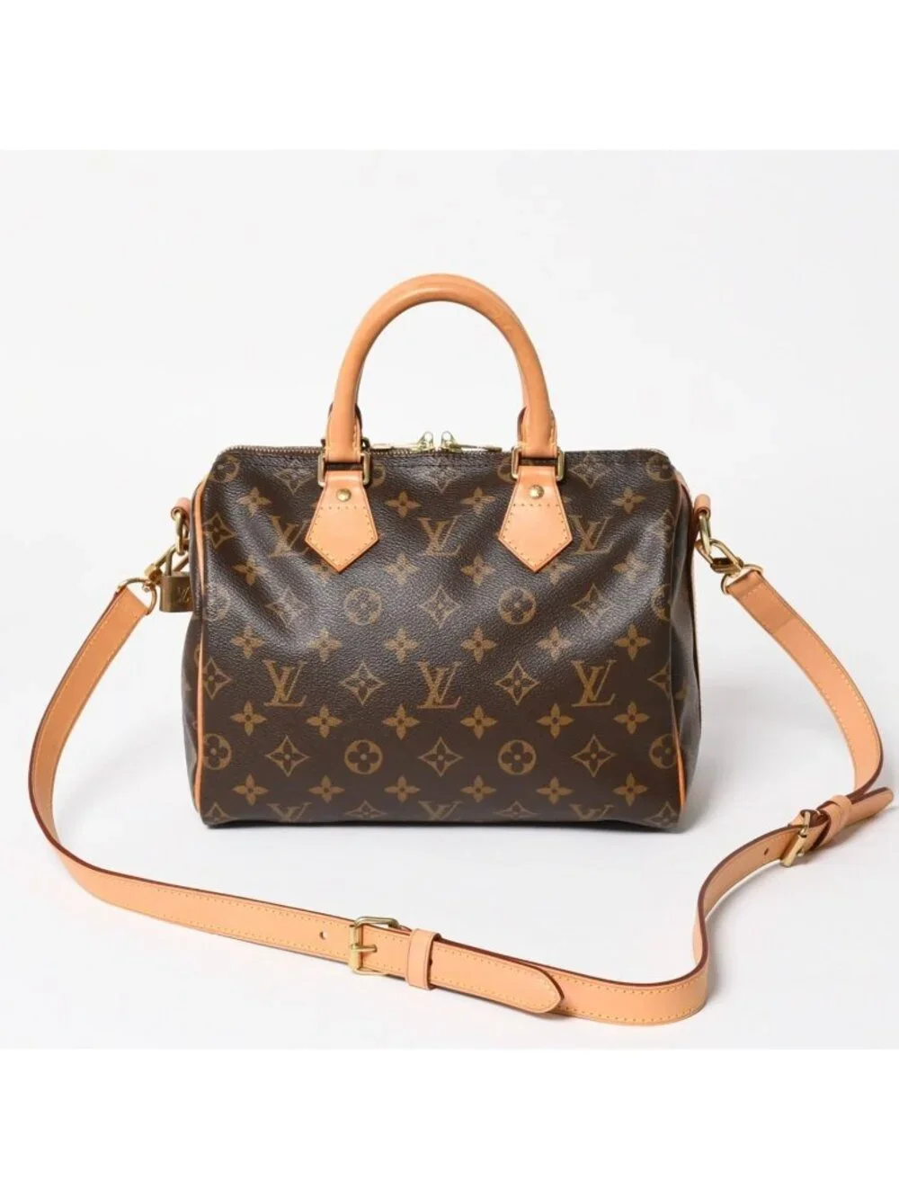 Louis Vuitton Speedy 25 Handbag Monogram Leather Brown Gold